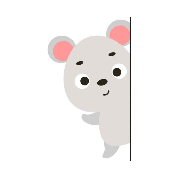 Carino Piccolo Mouse Sbirciando Dietro Angolo Sfondo Bianco Cartone Animato — Vettoriale Stock