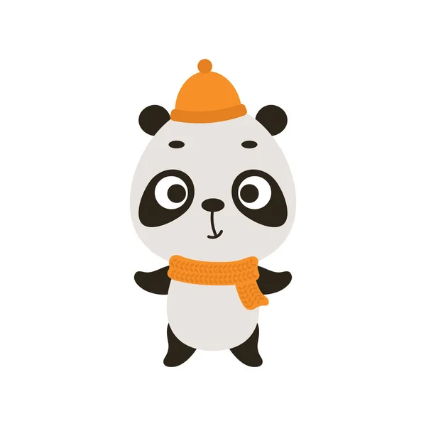 Pequeno Panda Bonito Chapéu Cachecol Personagem Animal Dos Desenhos Animados —  Vetores de Stock