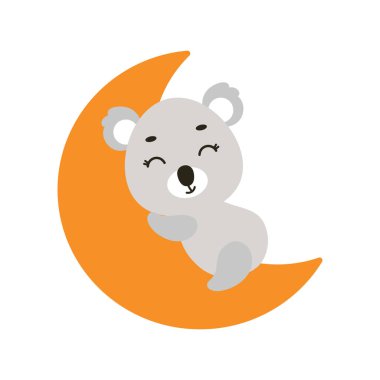 Cute little koala sleeping on moon. Cartoon animal character for kids t-shirt, nursery decoration, baby shower, greeting cards, invitations, house interior. Vector stock illustration