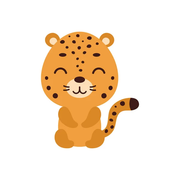 Mignon Petit Jaguar Assis Sur Fond Blanc Dessin Animé Personnage — Image vectorielle