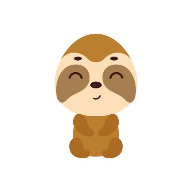 Beyaz arka planda oturan şirin bir tembel hayvan. Çocuk tişörtü, bebek odası dekorasyonu, bebek partisi, tebrik kartı, evin içi. Vektör stok illüstrasyonu