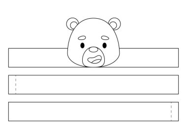 Yazdırılabilir ayı kağıt kaplama. Doğum günü, noel, bebek partisi için kurdele şablonu. Eğlence için eğlenceli bir aksesuar. Yazdır, boya, kes ve yapıştır. Vektör stok illüstrasyonu