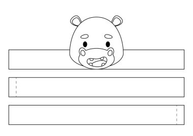 Yazdırılabilir kağıt su aygırı tacı. Doğum günü, noel, bebek partisi için kurdele şablonu. Eğlence için eğlenceli bir aksesuar. Yazdır, boya, kes ve yapıştır. Vektör stok illüstrasyonu