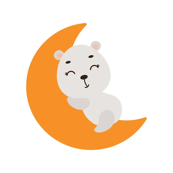 Cute Little Polar Bear Sleeping Moon Cartoon Animal Character Kids — Image vectorielle