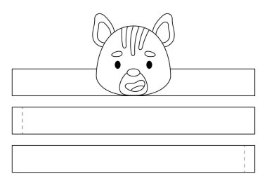 Yazdırılabilir sırtlan kağıt kaplama. Doğum günü, Noel ve bebek partisi için kurdele şablonu. Eğlence için eğlenceli bir aksesuar. Yazdır, boya, kes ve yapıştır. Vektör stok illüstrasyonu