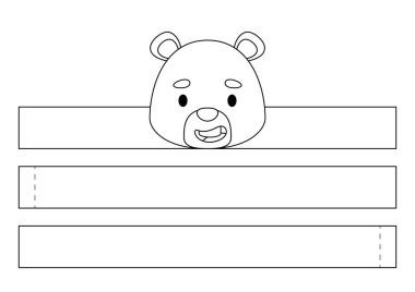 Yazdırılabilir kunduz kağıt kaplama. Doğum günü, noel, bebek partisi için kurdele şablonu. Eğlence için eğlenceli bir aksesuar. Yazdır, boya, kes ve yapıştır. Vektör stok illüstrasyonu