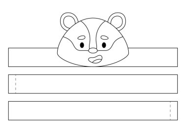 Yazdırılabilir porsuk kağıt kaplama. Doğum günü, noel, bebek partisi için kurdele şablonu. Eğlence için eğlenceli bir aksesuar. Yazdır, boya, kes ve yapıştır. Vektör stok illüstrasyonu