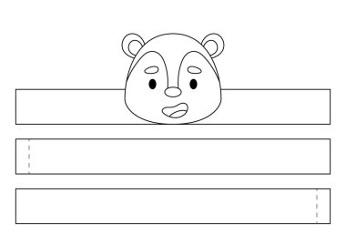 Yazdırılabilir opossum kağıt kaplama. Doğum günü, noel, bebek partisi için kurdele şablonu. Eğlence için eğlenceli bir aksesuar. Yazdır, boya, kes ve yapıştır. Vektör stok illüstrasyonu