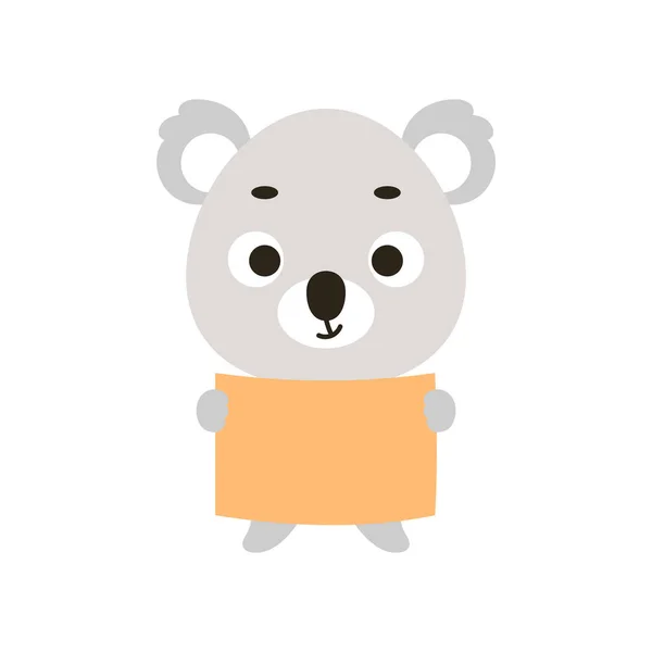 Aranyos Kis Koala Kezében Papír Lap Fehér Háttér Rajzfilm Állat — Stock Vector