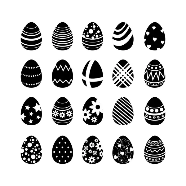 Blanco y negro huevo de Pascua establecer patrones texturas — Vector de stock