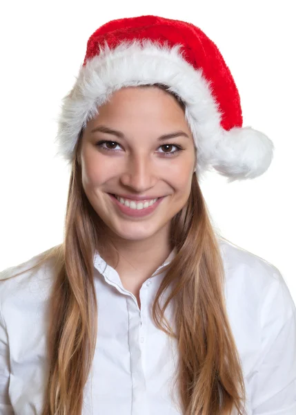 Kadın Noel şapka ile gülüyor — Stok fotoğraf