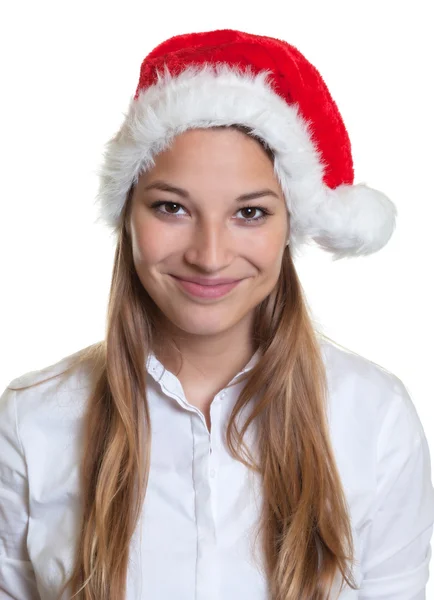 Uśmiechnięta kobieta w świątecznym kapeluszu — Zdjęcie stockowe