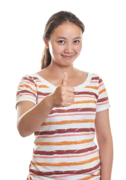 Счастливая азиатка показывает большой палец — стоковое фото