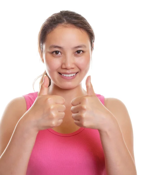 Asian girl showing both thumbs — Stock Photo, Image