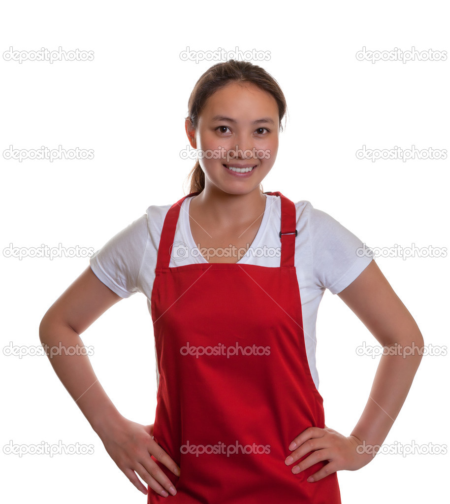 Smiling chinese waitress is ready to start