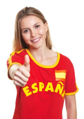 başparmak kameraya gösteren İspanyol futbol fan