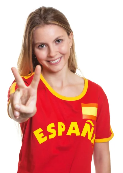 Spanish sports fan showing victory sign — Stock Photo, Image