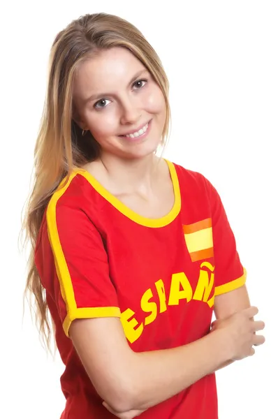 Tifoso sportivo spagnolo in piedi con braccia incrociate — Foto Stock
