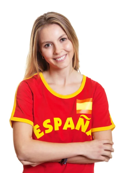 Fan hiszpańskiej piłki nożnej z skrzyżowanymi rękami — Zdjęcie stockowe