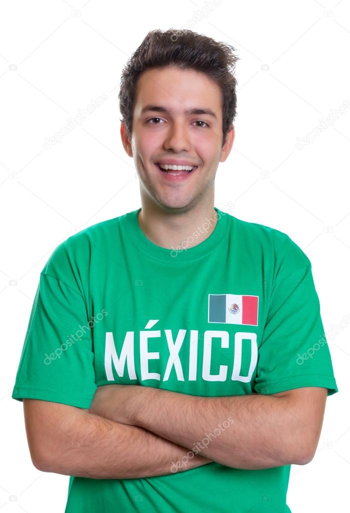 Laughing mexican sports fan with crossed arms