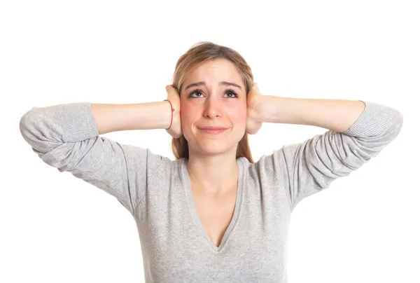 Young woman do not like noise — Stock Photo, Image