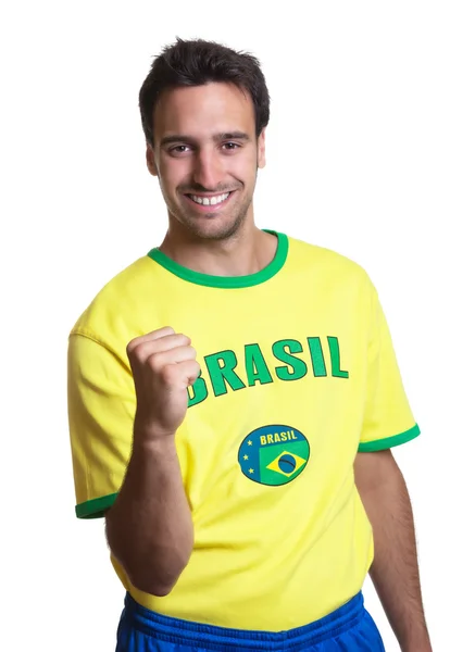 Jubelnder Kerl mit Brasilien-Trikot — Stockfoto