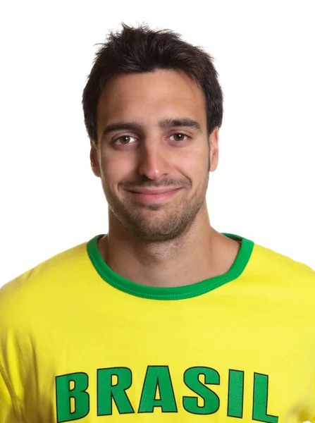 Retrato de un chico atractivo con jersey brasileño — Foto de Stock