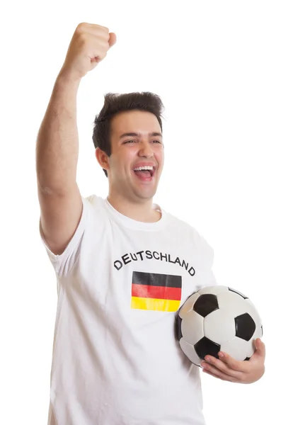 Schreiender deutscher Fußballfan mit Fußball — Stockfoto