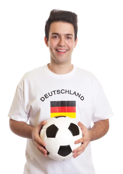 Lachender deutscher Fußballfan mit Fußball — Stockfoto