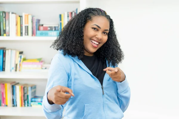 Happy Brazilian Woman Hoody Indoors Home — Stock Photo, Image