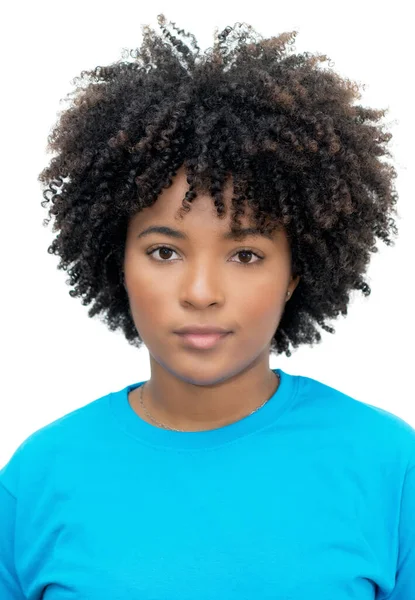 切断のために白い背景に隔離された深刻なアフリカ系アメリカ人の若い大人の女性のパスポート写真 — ストック写真