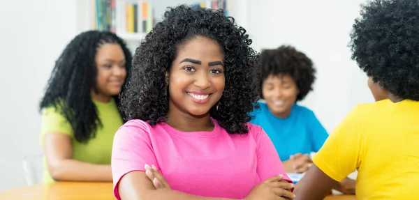 Laughing Brazilian Female Student Group African American Young Adults Classroom — Stock Photo, Image