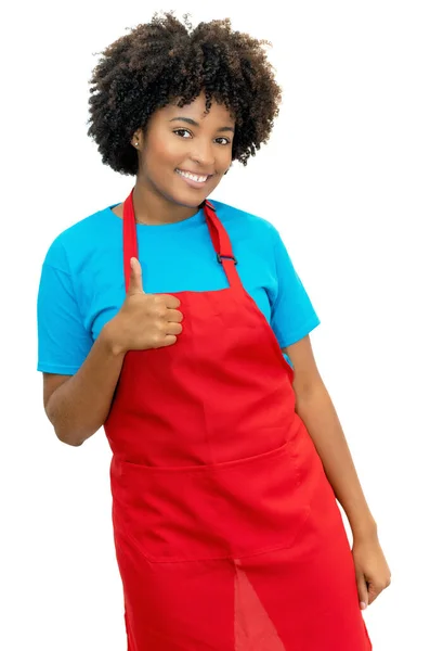 Young African American Clerk Waitress Showing Thumbs Isolated White Background — Stockfoto