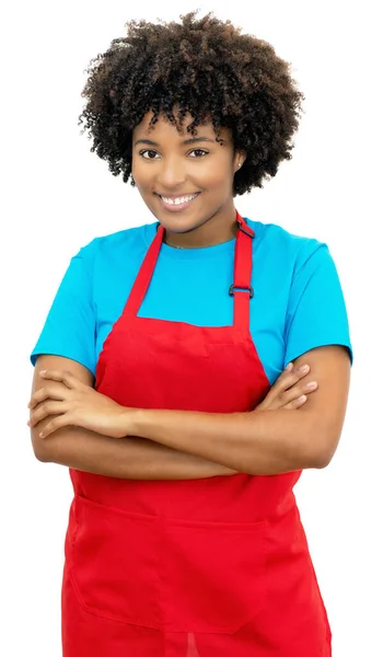 Rire Afro Américain Clerc Serveuse Isolée Sur Fond Blanc Pour — Photo