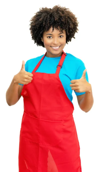 Pretty African American Clerk Waitress Showing Both Thumbs Isolated White — Stock Photo, Image