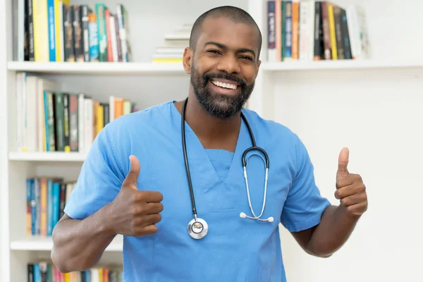 Motivated African American Mature Nurse Doctor Office Hospital — Fotografia de Stock