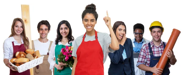 Pretty Turkish Waitress Group International Apprentices Isolated White Background Cut — Stockfoto