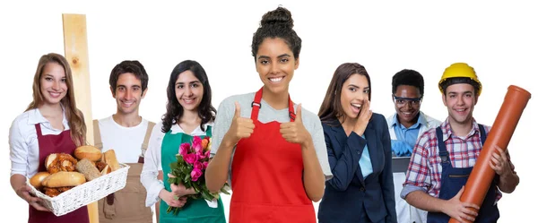 Motivated Turkish Waitress Group International Apprentices Isolated White Background Cut — Zdjęcie stockowe