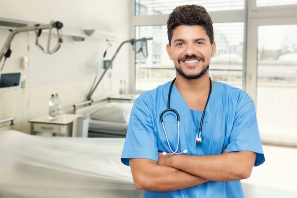 Handsome Mexican Male Nurse Doctor Beard Hospital — Stock fotografie