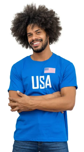 Handsome American Soccer Fan Jersey Flag Usa Isolated White Background — ストック写真