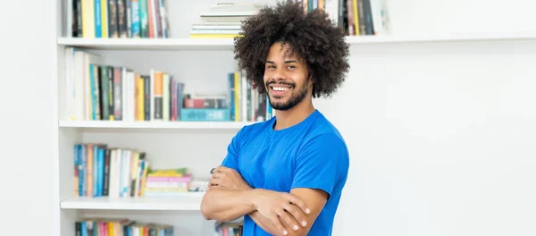 Modern African American Hipster Man Amazing Hairstyle Indoors Home — 图库照片