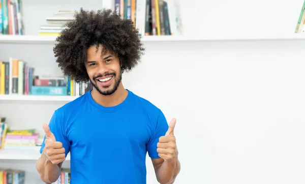 Happy African American Hipster Man Amazing Hairstyle Indoors Home — 图库照片