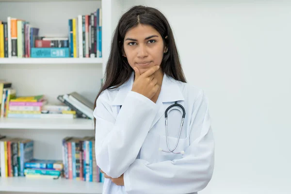 Serious South American Female Doctor Stethoscope Hospital — Stockfoto