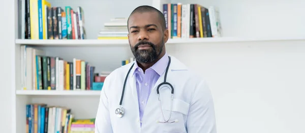 Mature Adult African American Doctor Beard Stethoscope Office Hospital — Stock Photo, Image