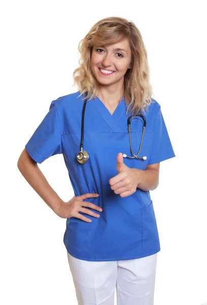 Optimistic Blond Lemale Nurse Stethoscope Isolated White Background Cut Out — Stock Photo, Image