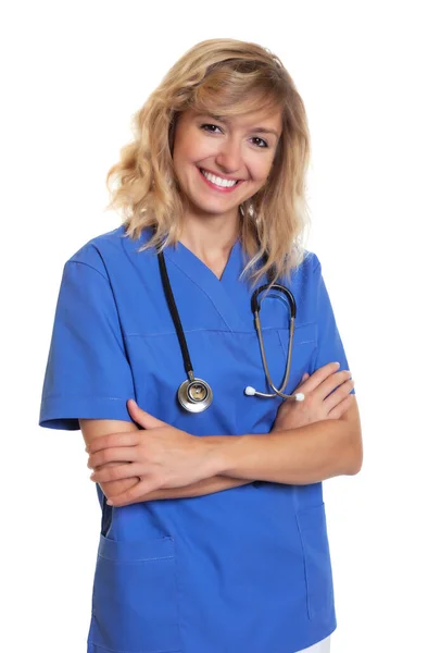 Beautiful Blond Female Nurse Stethoscope Isolated White Background Cut Out — Stock Photo, Image