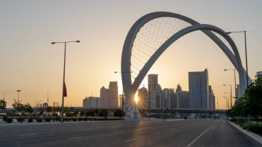 Lusail, Katar - 25 Aralık 2021: Güzel Lusail şehri sabah gökdelenleri