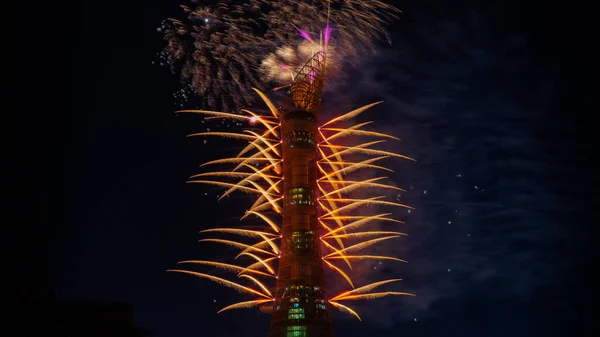 Doha Katar 2021 December Tűzijáték Bemutató Aspire Parkban Nemzeti Ünnep — Stock Fotó