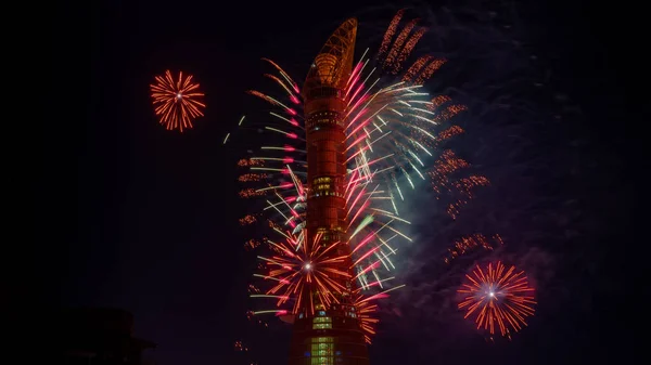 Doha Katar 2021 December Tűzijáték Bemutató Aspire Parkban Nemzeti Ünnep — Stock Fotó