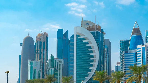 Doha Qatar Março 2022 Horizonte Qatar Durante Pôr Sol Com — Fotografia de Stock